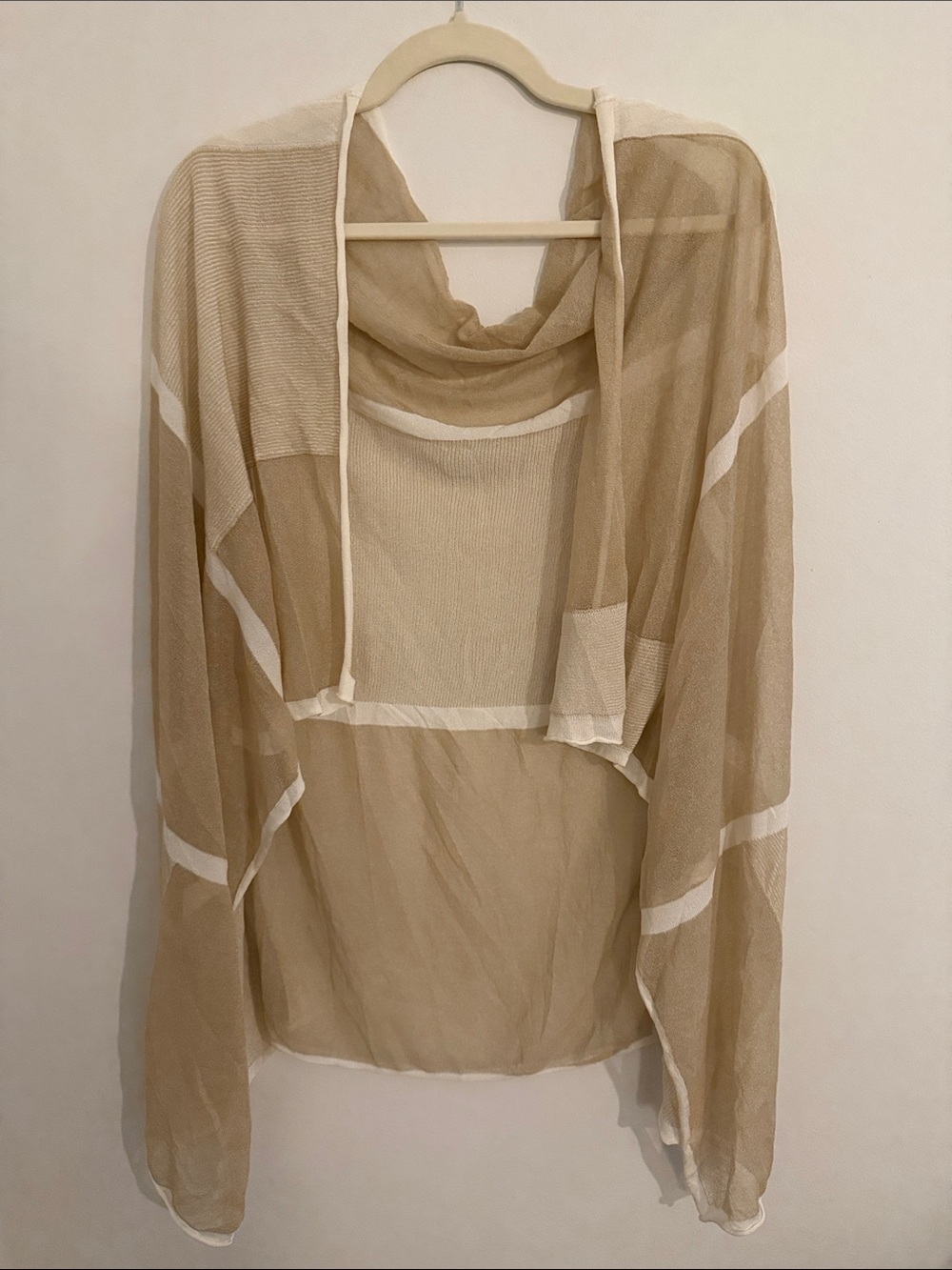 Yoshi Yoshi by PJ Light Beige /Gold Sheer Open Cardigan with Trim MSRP $158 NWT
